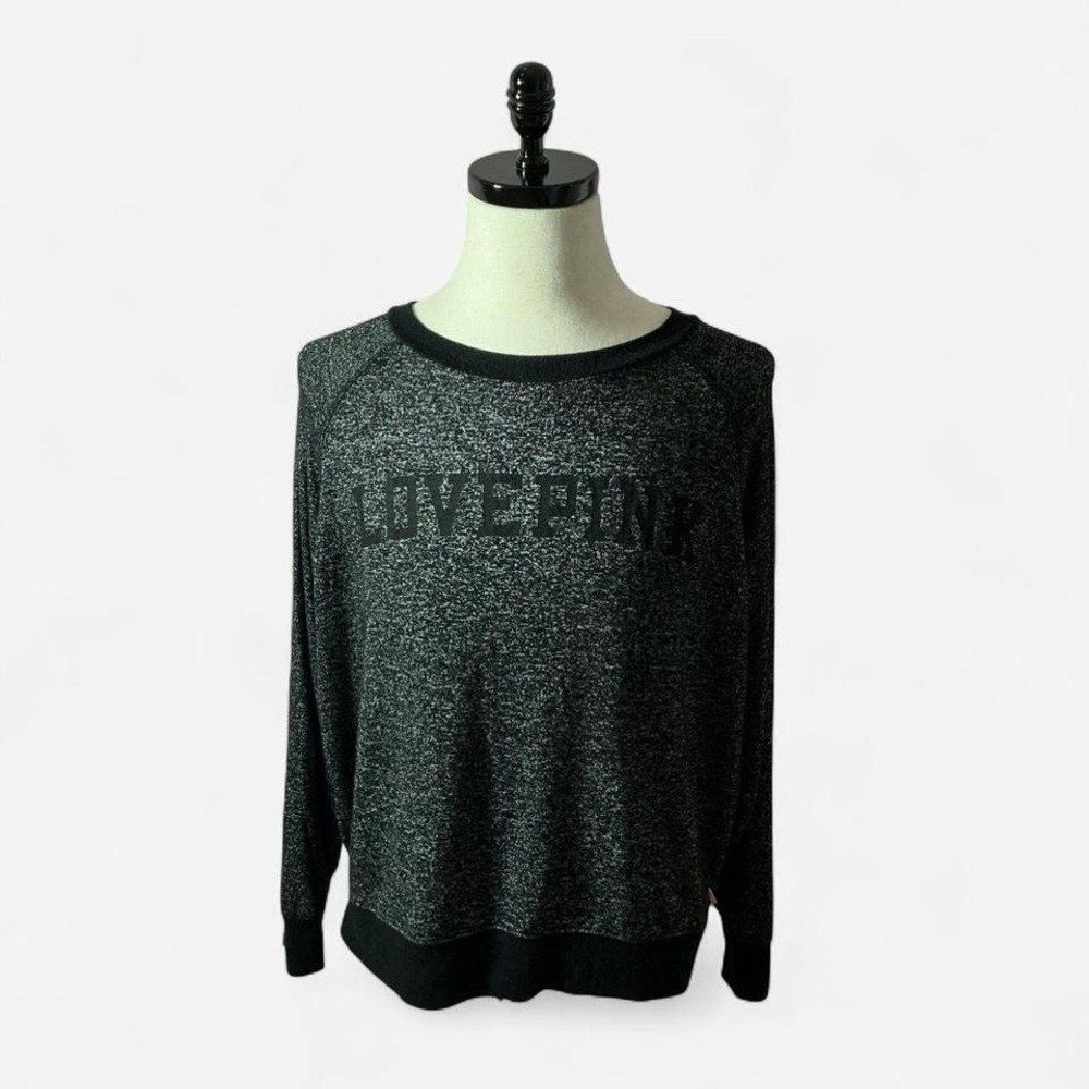 Victoria's Secret PINK LOVEPINK Gray Black‎ Long Sleeve Pullover Top